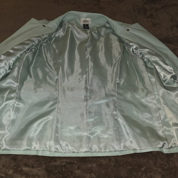 Neiman Marcus Exclusive Women’s Genuine Leather Jacket Large Aqua Mint Turquoise - Picture 15 of 16